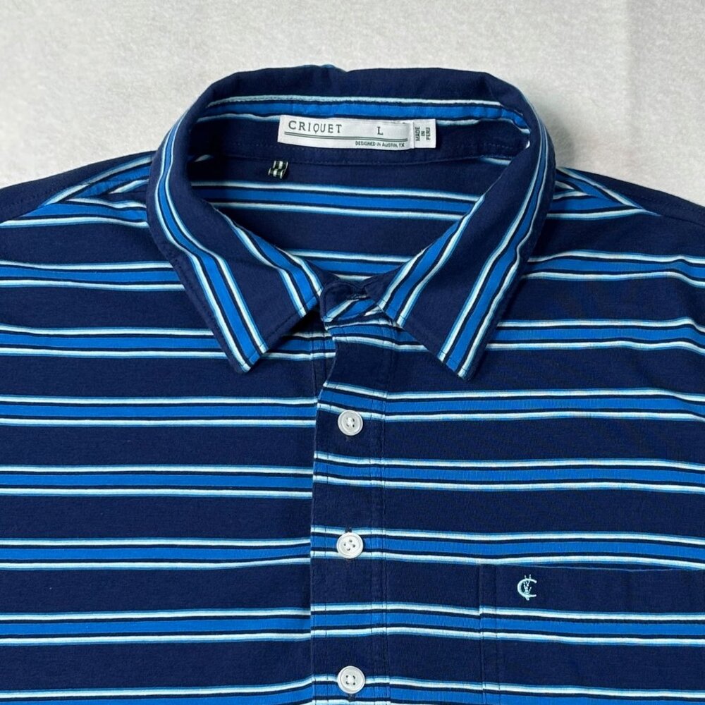 Criquet Polo Shirt Mens Size Large Blue/White Striped Golf Rugby Casual Preppy